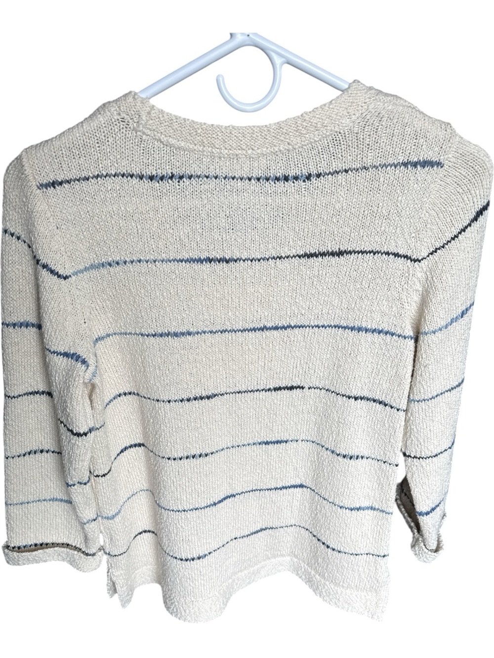 J. Jill XSP Slub Texture Knit Sweater 3/4 Sleeve Cream & Blue Coastal - Picture 3 of 4